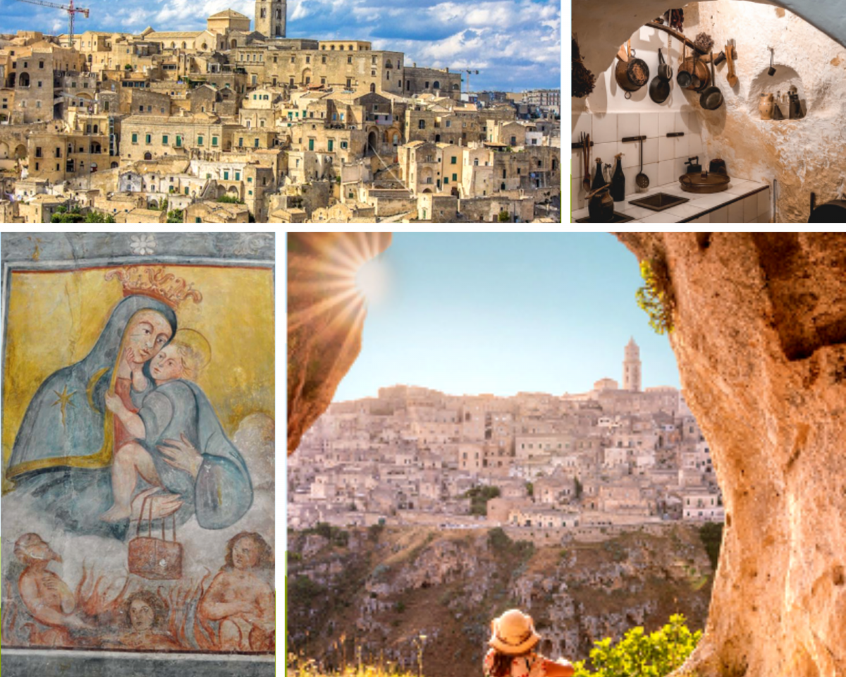 Cave dewellings, paintings, and the city of Matera